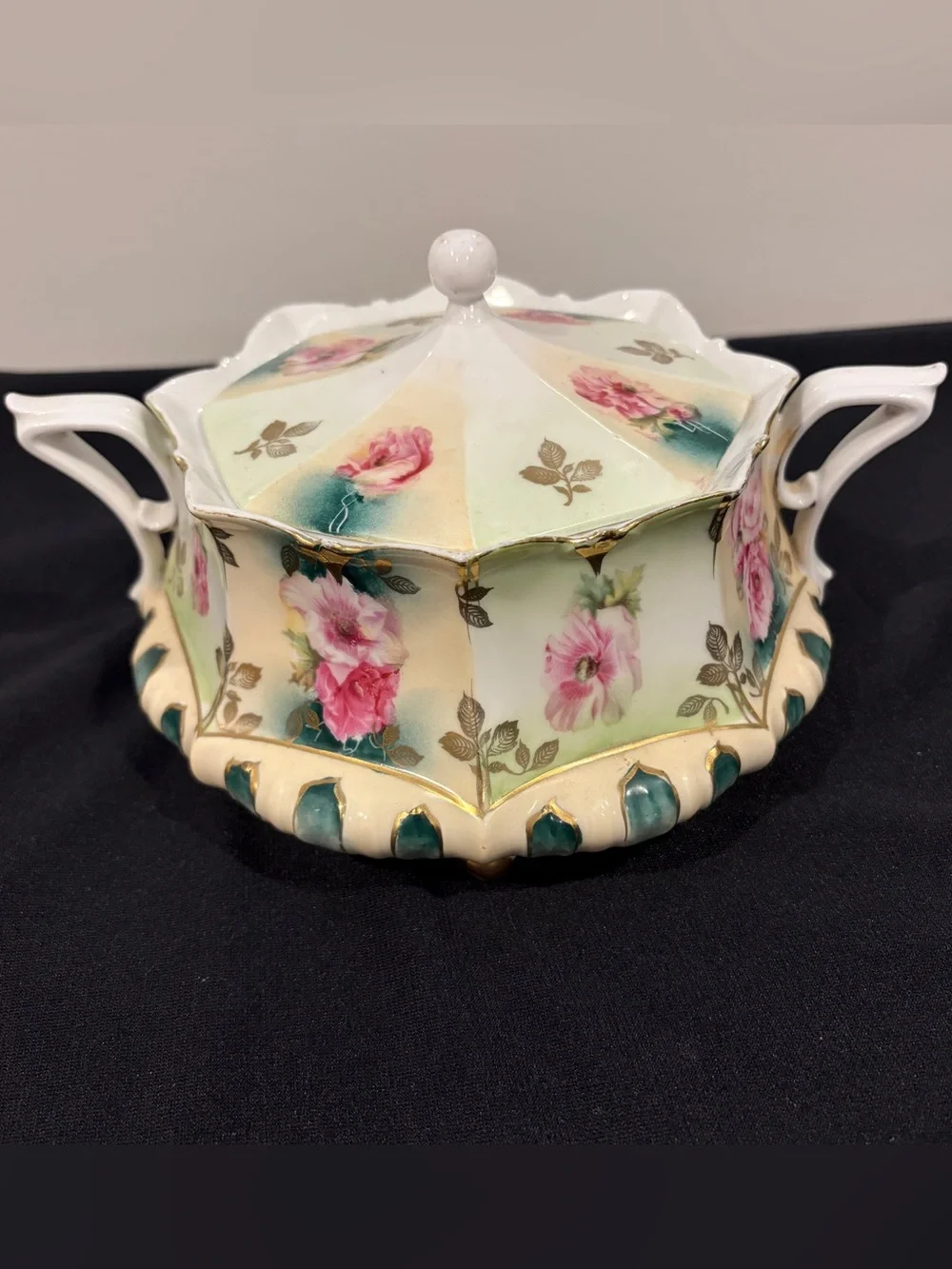Antique Footed RS Prussia Biscuit Jar W/ Lid  - Red Mark